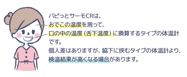 パピッとサーモ CRは舌下温度を表示する体温計です。 パピッとサーモ CRは舌下温度を表示する体温計です。